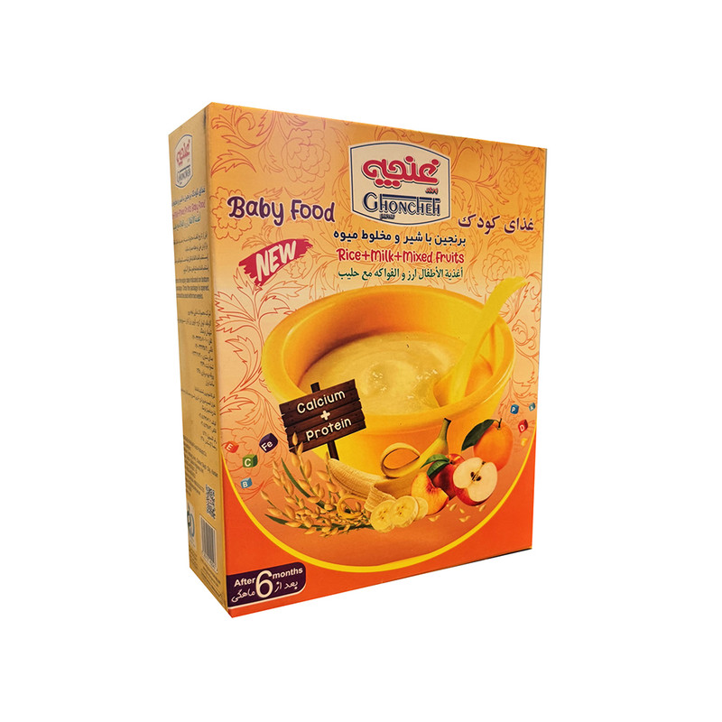 خرید و قیمت غذای کودک برنجین با شیر و مخلوط میوه غنچه - 250 گرم