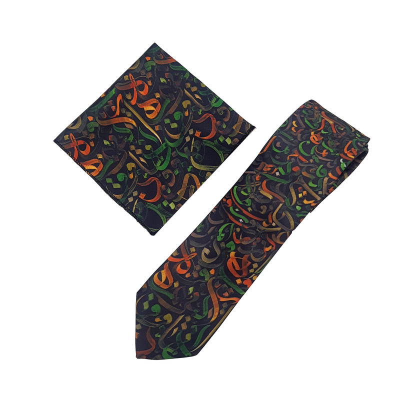 ست کراوات و دستمال جیب مدل حروف انحصاری خط معلی