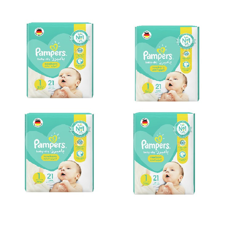 پوشک بچه پمپرز مدل baby dry سایز 1 چهار بسته 21 عددی