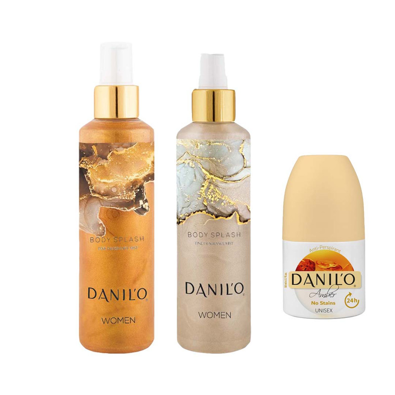 خرید و قیمت بادی اسپلش زنانه دنیلو مدل sen+anjelo حجم 200 میلی لیتر بسته 2 عددی به همراه رول ضد تعریق مدل amber حجم 50 میلی لیتر