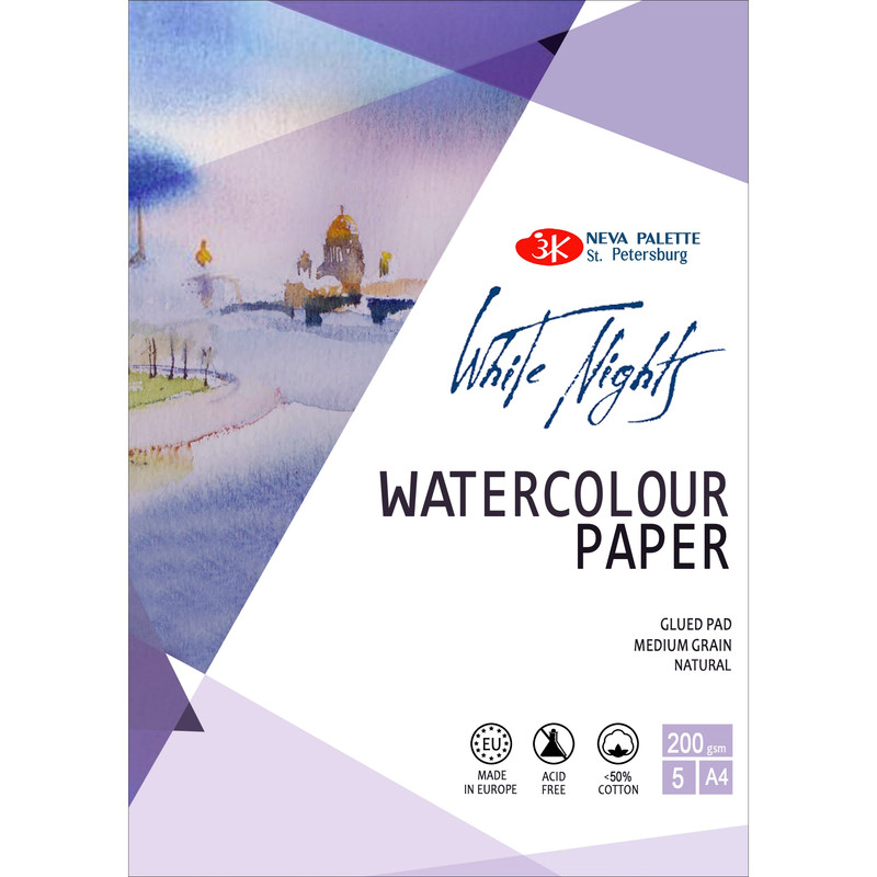 مقوا سنت پیترزبورگ مدل آبرنگ White Nights کد 200gsm سایز 30 × 20 سانتی متر بسته 5 عددی