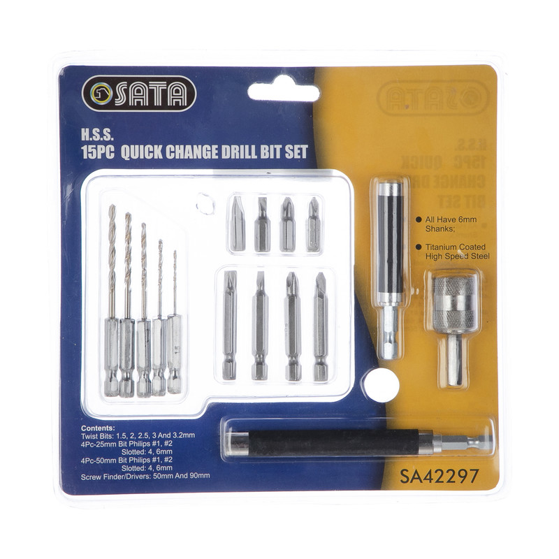 خرید و قیمت مجموعه 15 عددی سری مته و سری پیچ گوشتی ساتا مدل SA42297