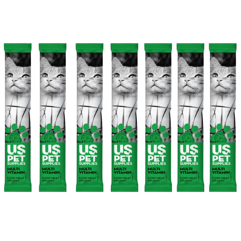 بستنی گربه یو اس پت مدل مولتی ویتامین طعم گوشت گوساله وزن 20 گرم مجموعه 7 عددی