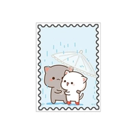 برچسب مدل تمبر فانتزی طرح گربه در باران مجموعه 10 عددی