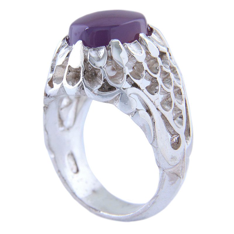 انگشتر نقره مردانه بازرگانی میلادی مدل رکاب پولکی دستساز عقیق سوسنی یمنی کد AM_4863