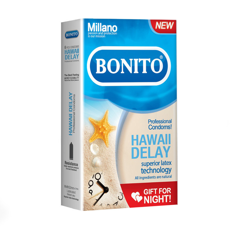 خرید و قیمت کاندوم بونیتو مدل HAWAI DELAY بسته 6 عددی