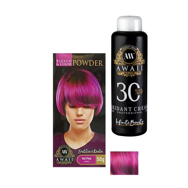 خرید و قیمت پودر دکلره آوایی مدل کراتین وزن 50 گرم رنگ سرخابی به همراه اکسیدان مدل 30vol نه درصدی حجم 180 میلی لیتر