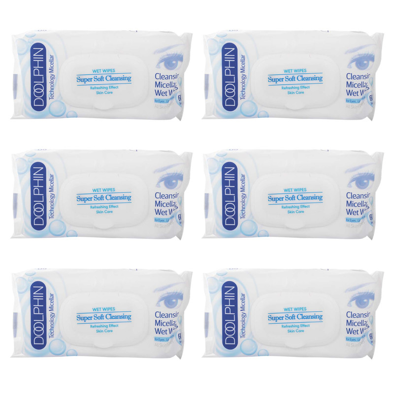 دستمال مرطوب دلفین مدل Skin Care مجموعه 6 عددی