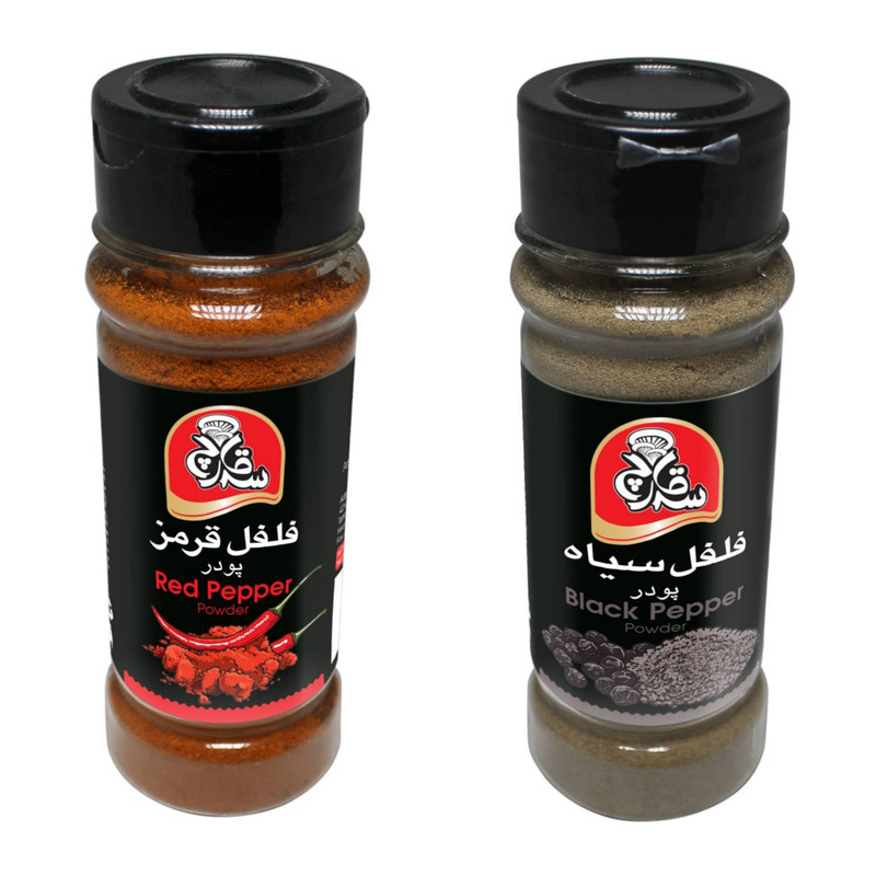 خرید و قیمت ادویه فلفل سیاه و فلفل قرمز سه قارچ مجموعه دو عددی