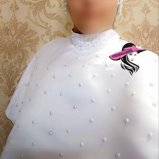 یقه حجاب عروس با پارچه ی خارجی و مروارید قد یقه تا زیر سینه 11