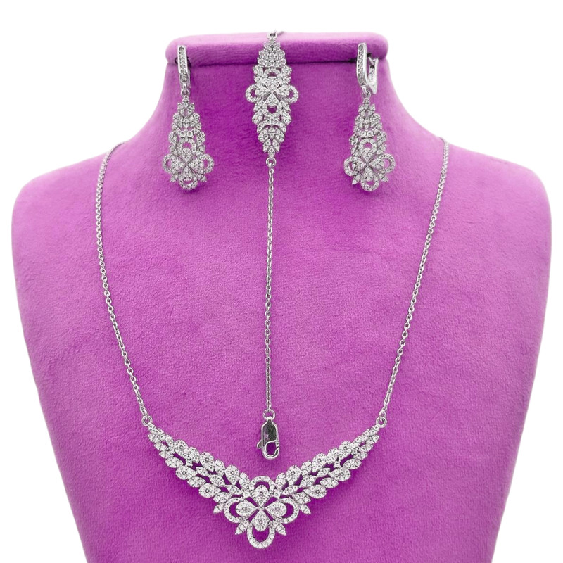 نیم ست نقره زنانه مدل فلاور عروس کد 001118