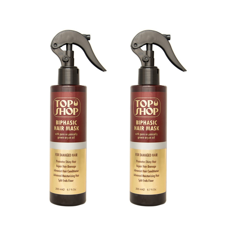 اسپری دو فاز مو تاپ شاپ مدل روغن آرگان حجم 200 میلی لیتر بسته 2 عددی