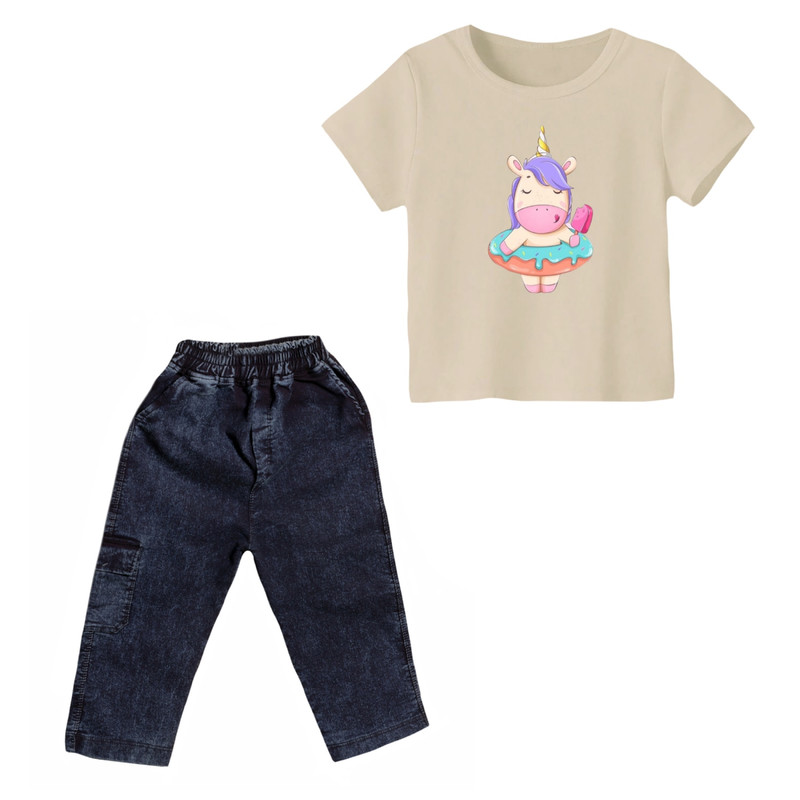 ست تی شرت و شلوارک دخترانه مدل یونیکورن کد 30