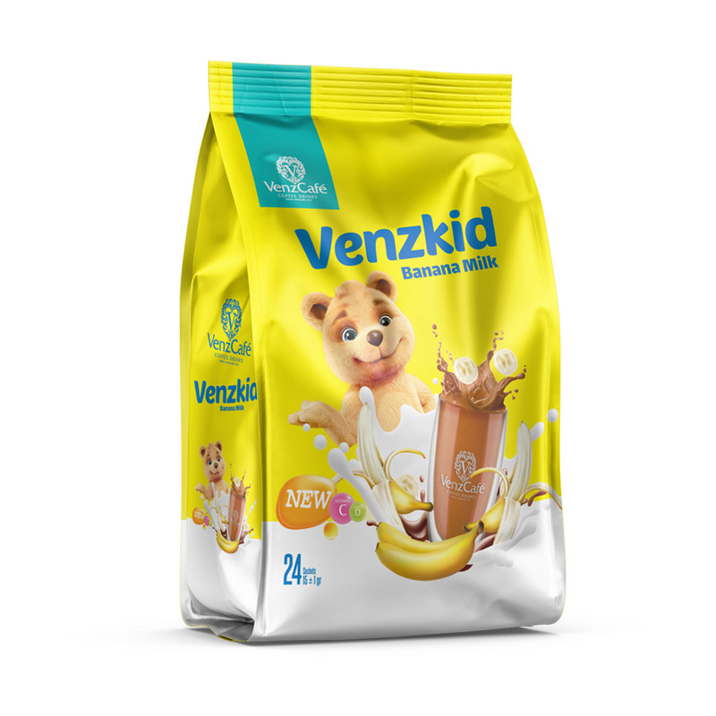پودر نوشیدنی شیر شکلاتی با طعم موز ونز کید ونزکافه بسته 24 عددی