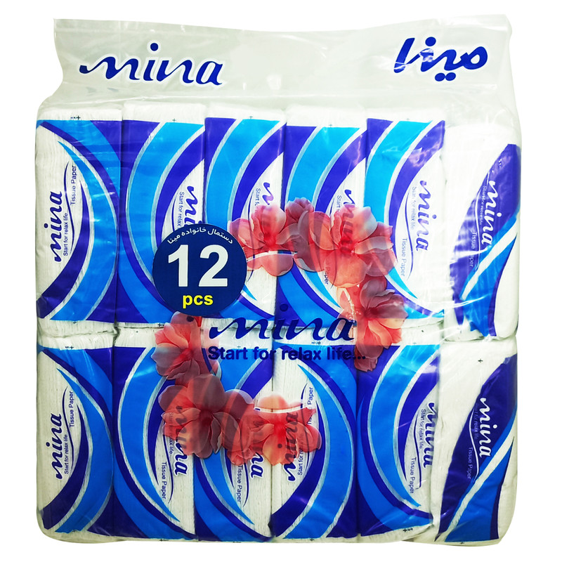 دستمال کاغذی 100 برگ مینا مدل MIN_family12 کد 012 بسته 12 عددی