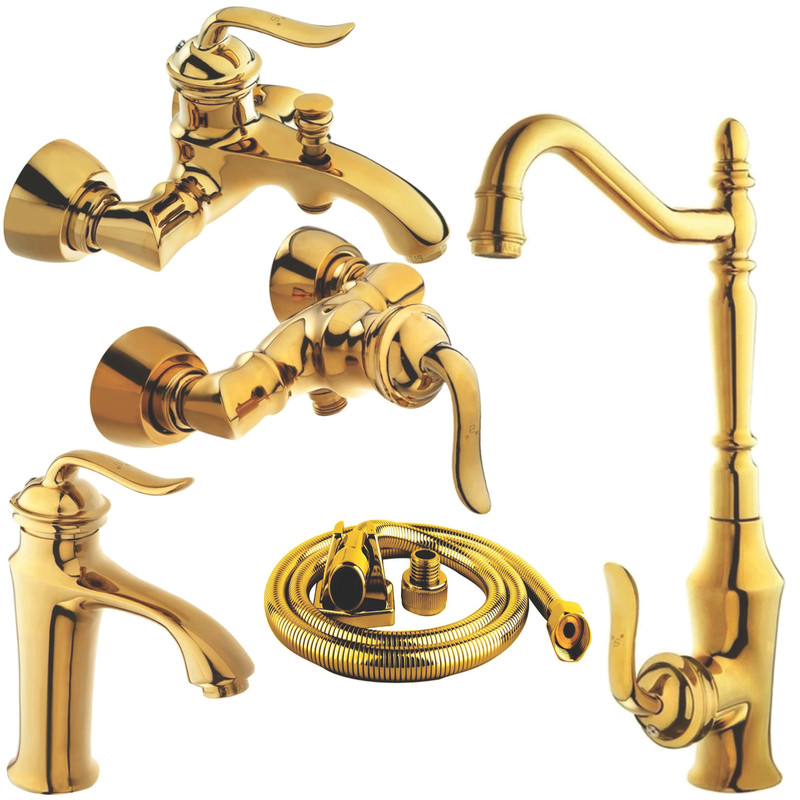 خرید و قیمت ست شیرآلات ایلمان مدل بامبو گلد AS348 مجموعه 5 عددی