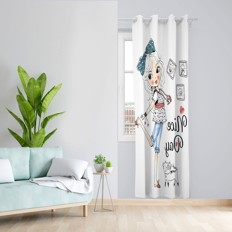 پرده مدل اتاق کودک مخمل پانچی طرح دخترانه کد 4139 سایز 140x280 سانتی متر