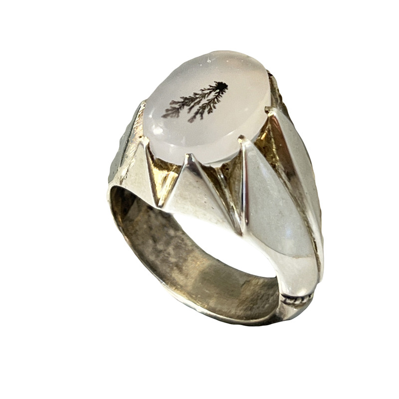 انگشتر نقره مردانه مدل 7چنگ دستساز با عقیق شجر طبیعی 9942-1