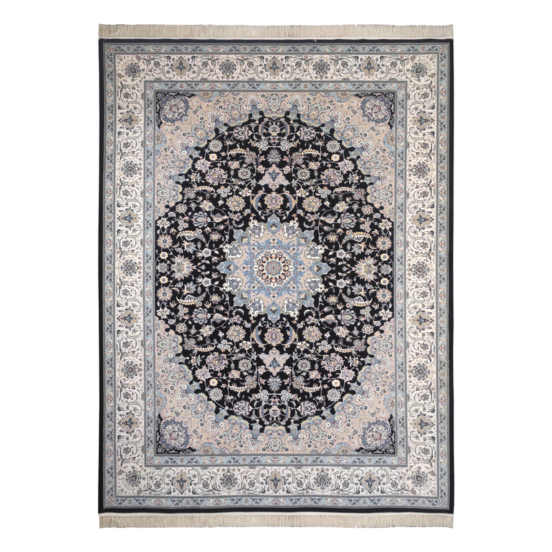 فرش ماشینی فرش مشهد کد 802054 زمینه سرمه ای