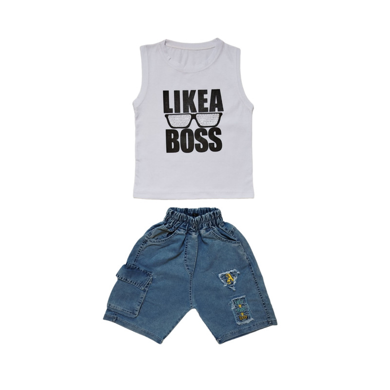 ست تاپ و شلوارک پسرانه مدل گلدوزی A