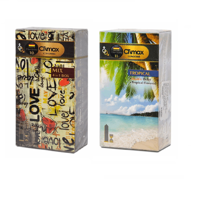 خرید و قیمت کاندوم کلایمکس مدل Mix بسته 12 عددی به همراه کاندوم کلایمکس مدل Tropical بسته 12 عددی