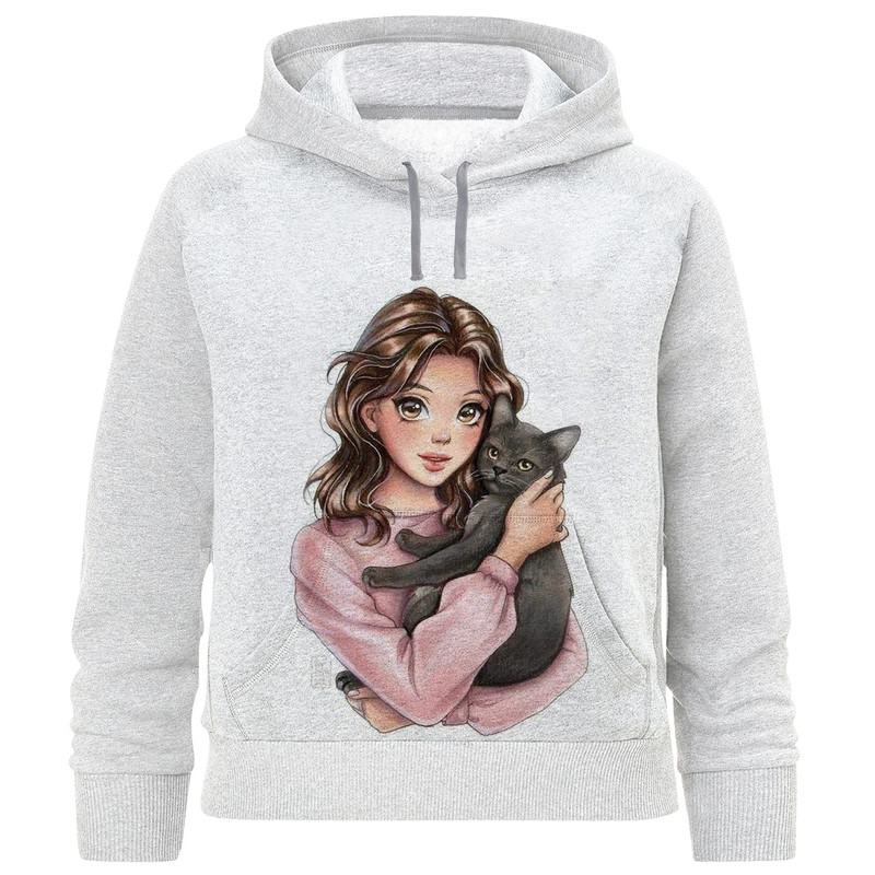 هودی دخترانه مدل دختر و گربه کد W230