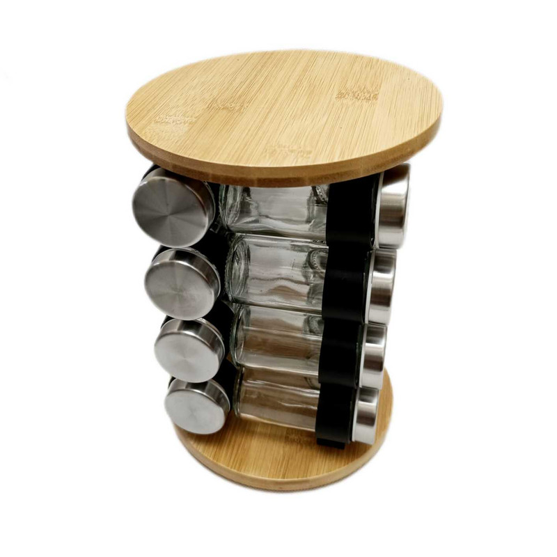 ست جا ادویه ۱۶ پارچه مدل چرخان استند بامبو