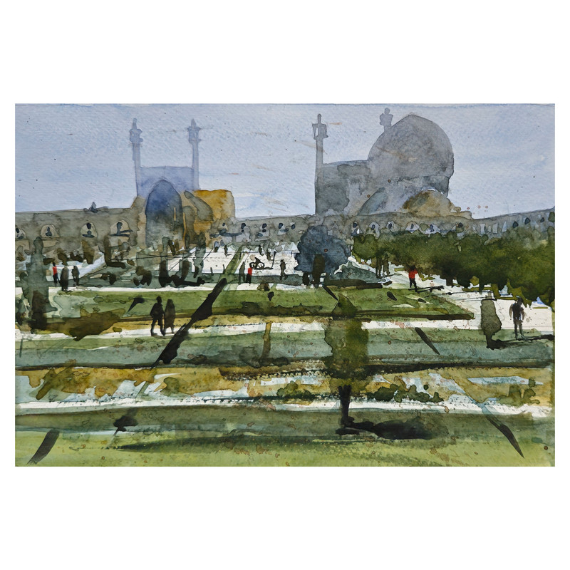 خرید و قیمت نقاشی آبرنگ طرح میدان نقش جهان کد 168