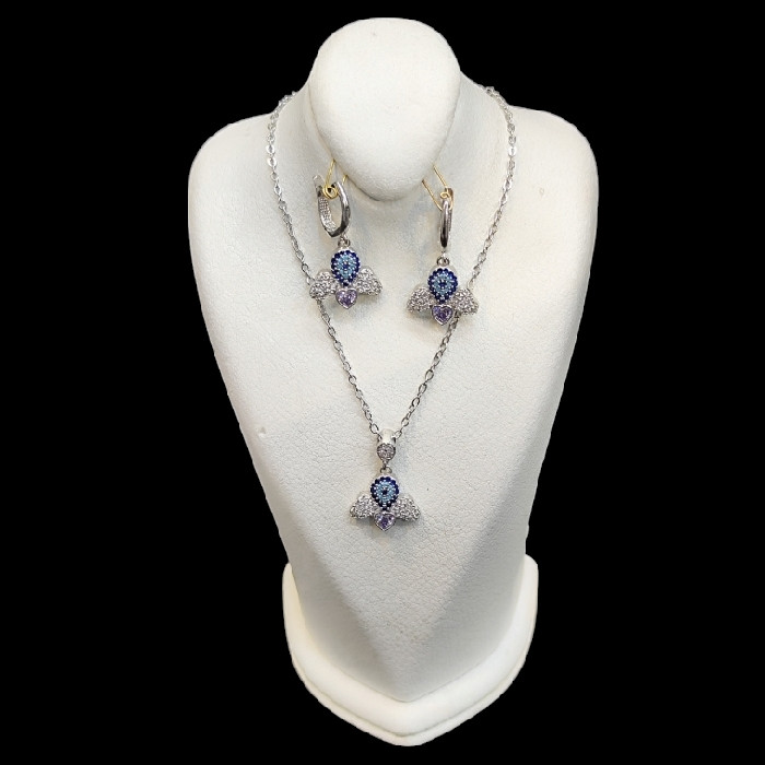 نیم ست نقره زنانه مدل چشم نظر آبکاری رادیوم کد 4400