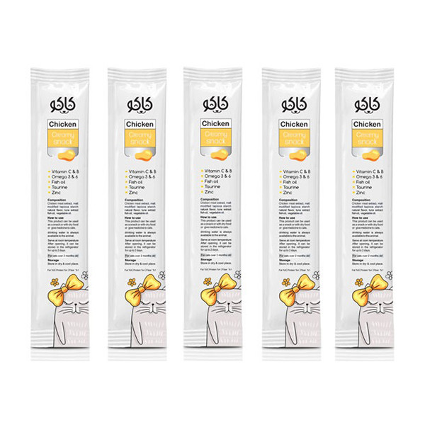 اسنک تشویقی گربه کاکو مدل chicken وزن 20 گرم بسته 5 عددی