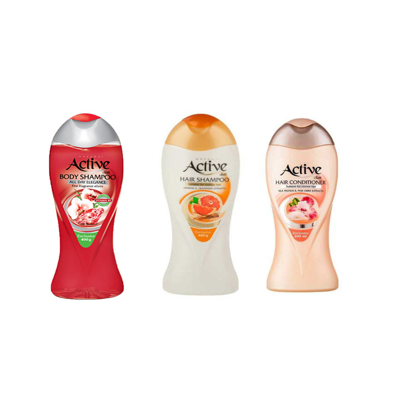 شامپو مو اکتیو مدل پرتقال حجم 400 میلی لیتر مجموعه 2 عددی به همراه شامپو بدن اکتیو حجم 400 میلی لیتر