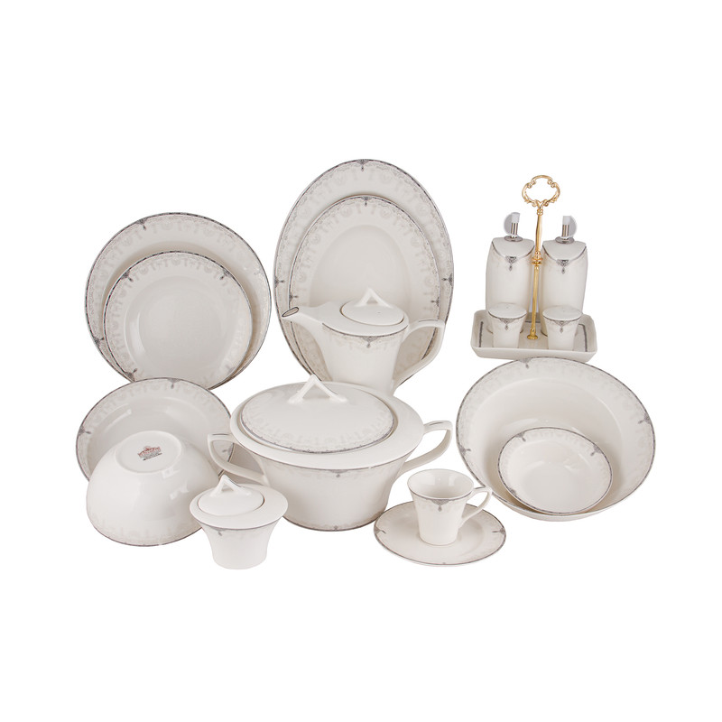 خرید و قیمت سرویس غذاخوری 90 پارچه چینی توس ایران سری الیزابت مدل مونالیزا پلاتین