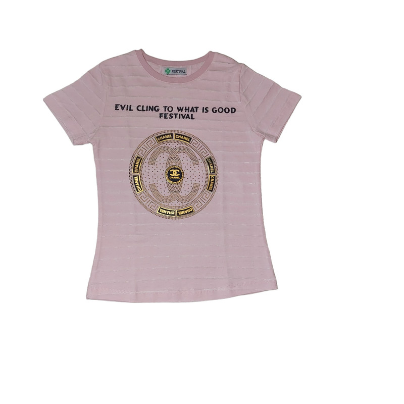 تی شرت آستین کوتاه دخترانه مدل ASH706 رنگ صورتی