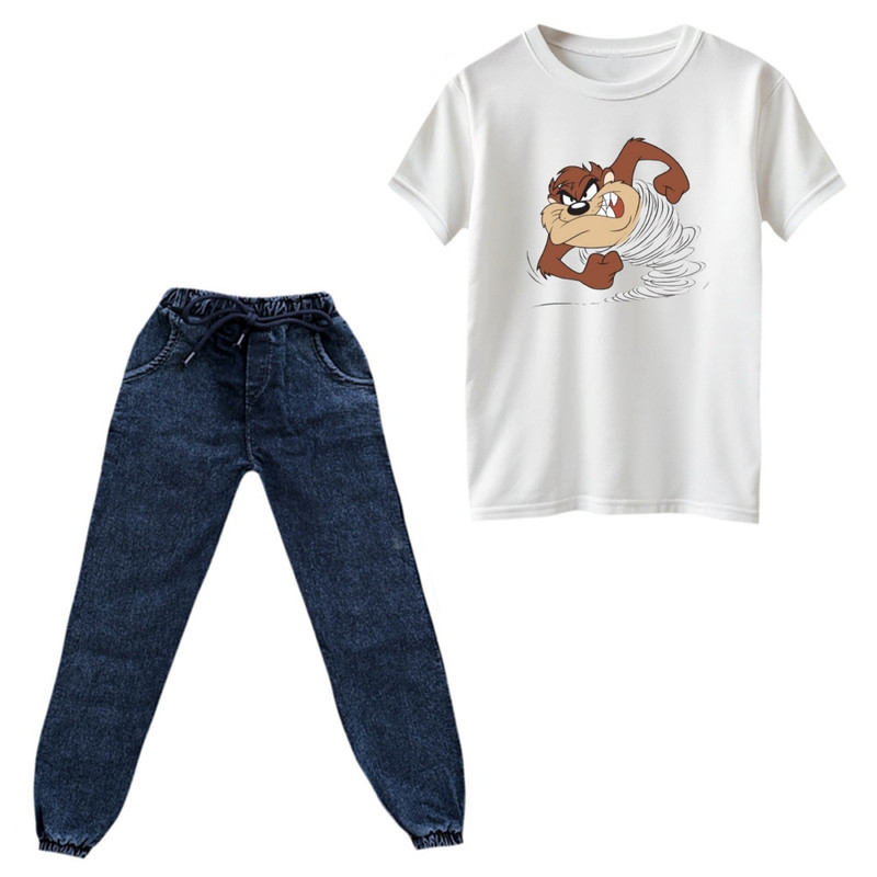 ست تیشرت و شلوار پسرانه مدل سگ عصبانی رنگ سفید