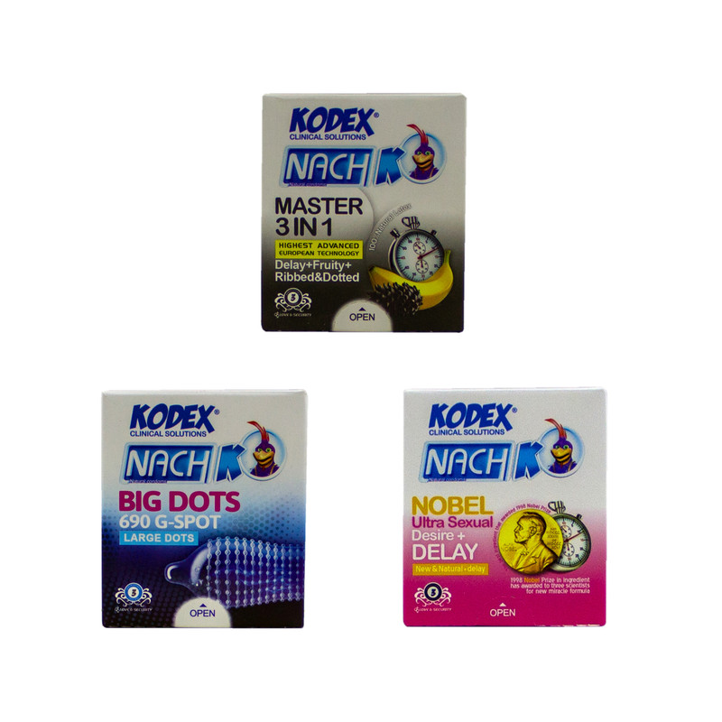 کاندوم ناچ کدکس مدل MASTER 3 IN 1 و BIG DOTS و NOBEL بسته 3 عددی