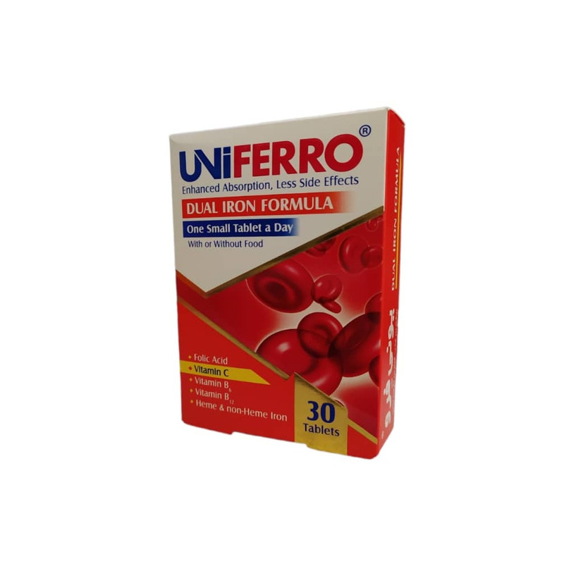خرید و قیمت قرص آهن دو ظزفیتی یونی فرو ابیان دارو بسته 30 عددی