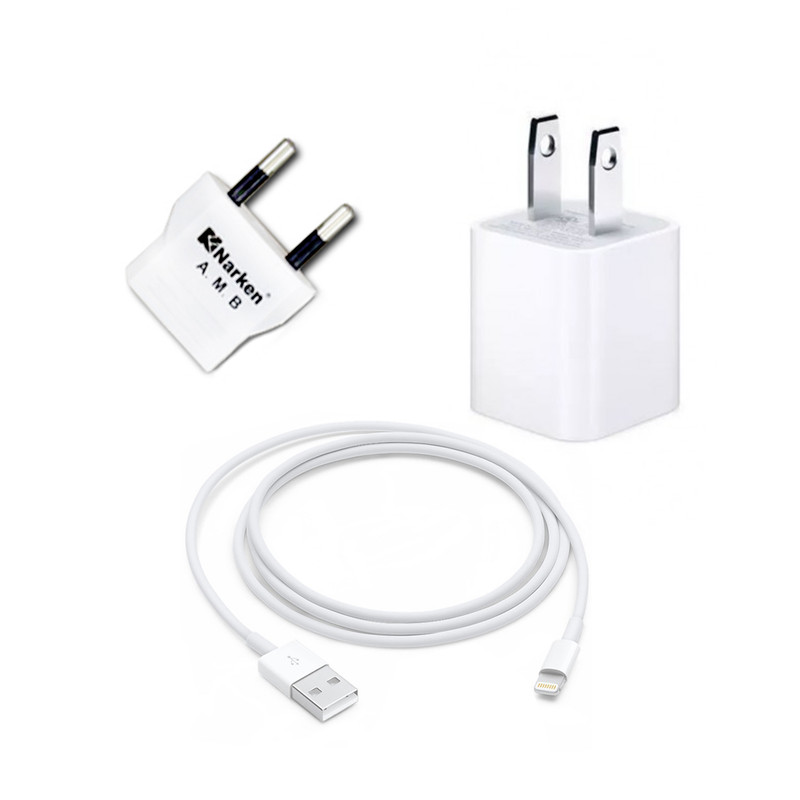 خرید و قیمت کابل تبدیل USB به لایتنینگ همراه با شارژر دیواری و مبدل برق مدل NK 605k5