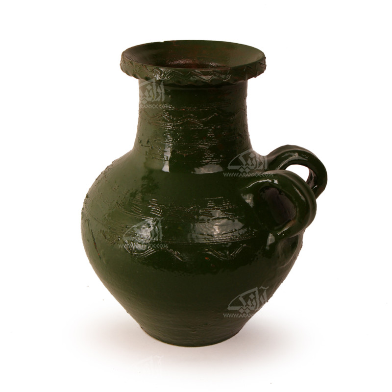 خمره سفالی آرانیک لعاب ساده طرح دو دسته رنگ سبز مدل 1000600005