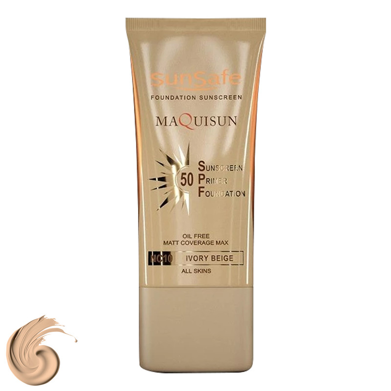 کرم ضد آفتاب رنگی سان سیف SPF50 مدل NC10 MAQUISUN محافظ PA++++ ،UVA ،UVB، ضد آب، مناسب انواع پوست حجم 40 میلیلیتر
