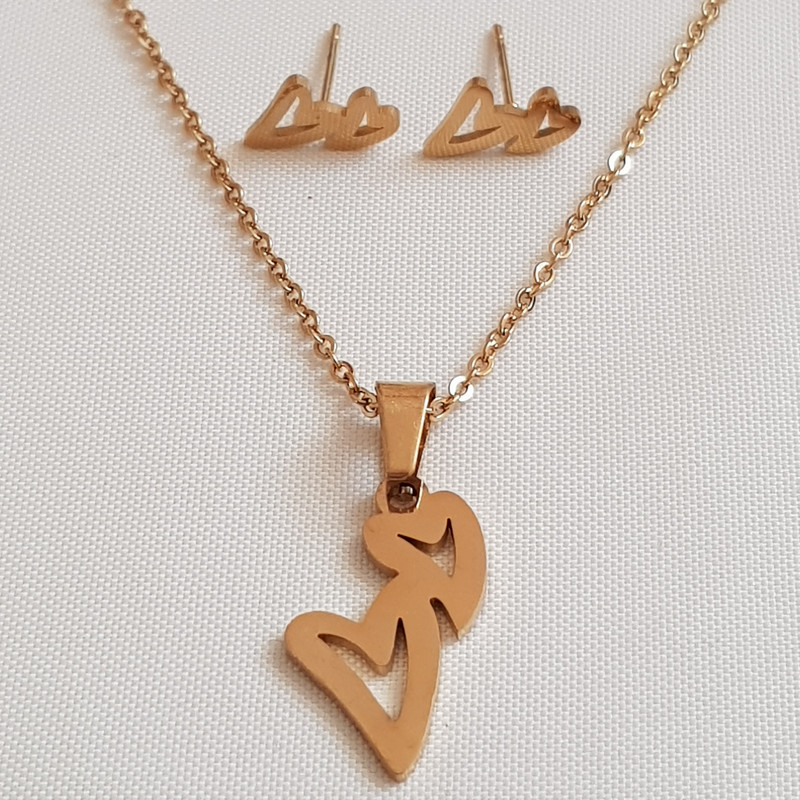 نیم ست زنانه استینلس استیل مدل دو قلب 3296