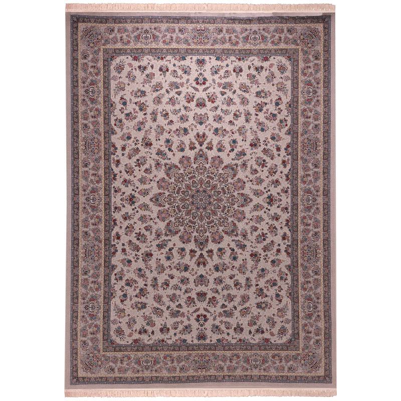 فرش ماشینی زمرد مشهد مدل 55001 زمینه کرم