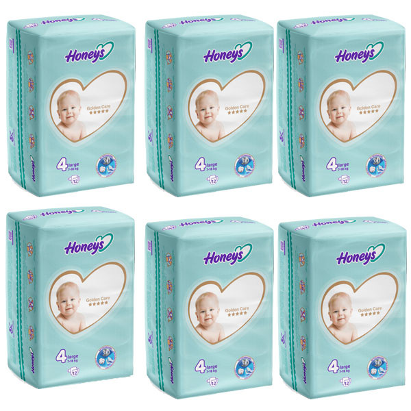 پوشک بچه هانیز مدل چسبی کد 04 سایز 4 شش بسته 12 عددی