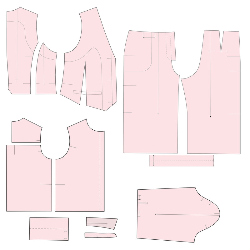 الگو خیاطی مدل جلیقه و شومیز و شلوار راستا پیلی دار سایز 36 تا 48