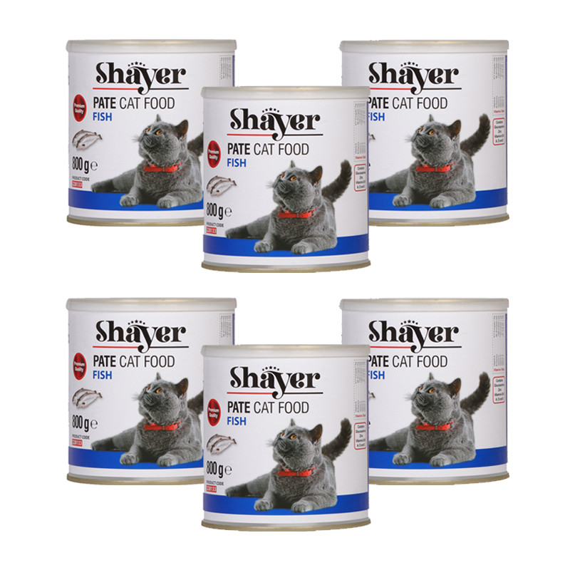 کنسرو گربه شایر مدل پته ماهی وزن 800 گرم بسته 6 عددی