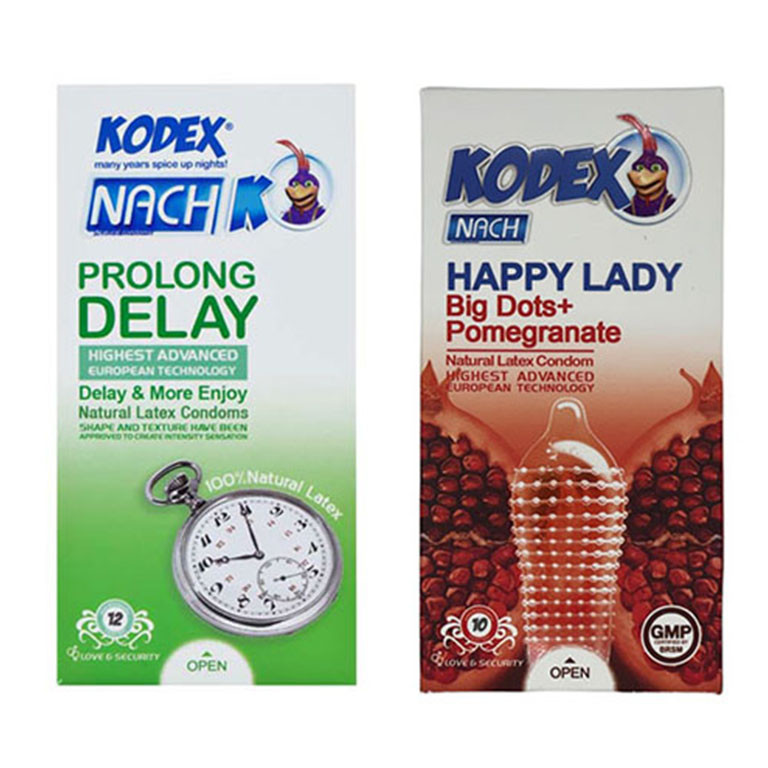 کاندوم ناچ کدکس مدل PROLONG DELAY بسته 12 عددی به همراه کاندوم ناچ کدکس مدل Happy lady بسته 10 عددی