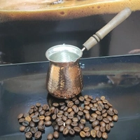 قهوه جوش مسی (جذوه) چهار کاپ مخصوص سرو قهوه ترک دسته چوبی ساخت زنجان 