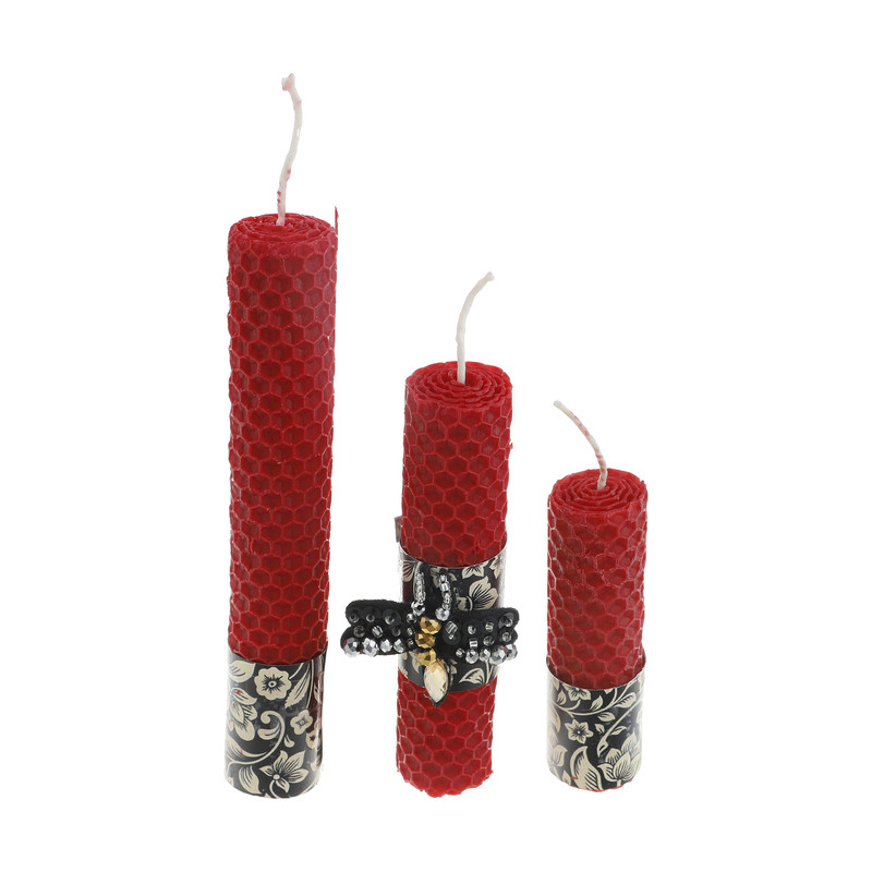 شمع بیزوکس گالری شمرون مدل موم زنبور عسل کد CND3B107YBE مجموعه 3 عددی