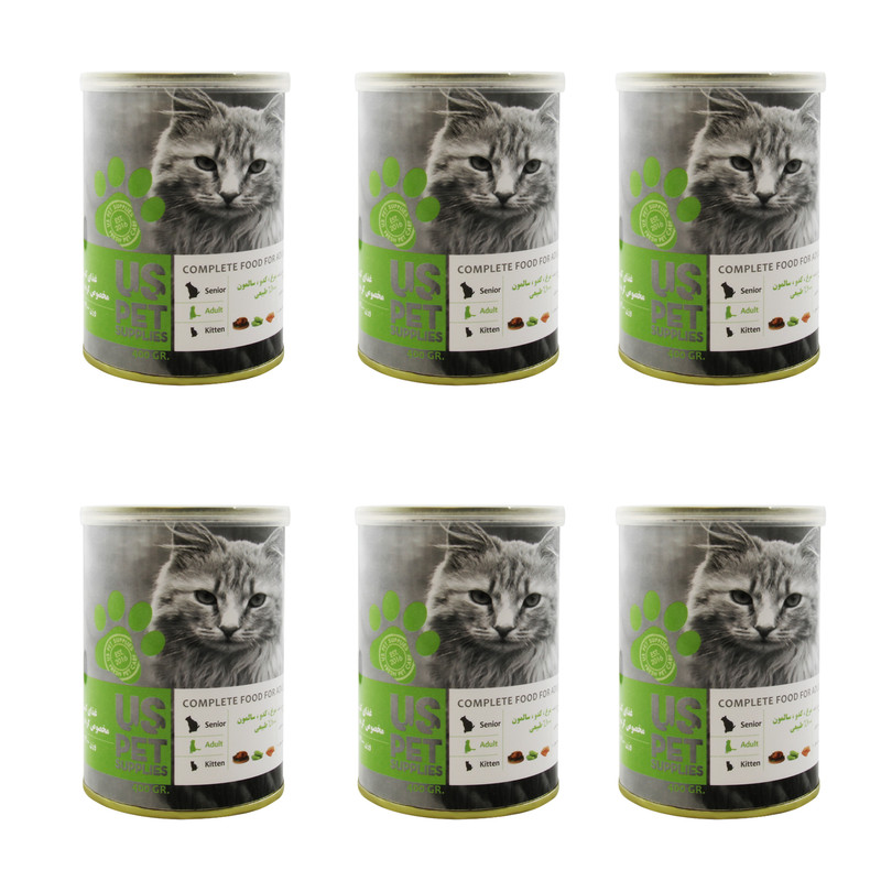 کنسرو گربه یو اس پت مدل گوشت مرغ و کدو و سالمون وزن 400 گرم مجموعه 6 عددی