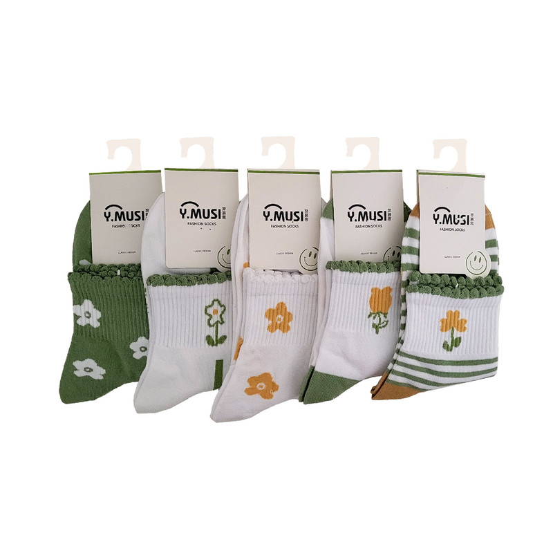 جوراب دخترانه مدل لبه دالبری کد 6-01272 بسته 5 عددی