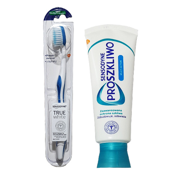 خرید و قیمت خمیر دندان سنسوداین مدل PROSZKLIWO حجم 75 میلی لیتر به همراه مسواک سنسوداین مدل ترو وایت با برس متوسط